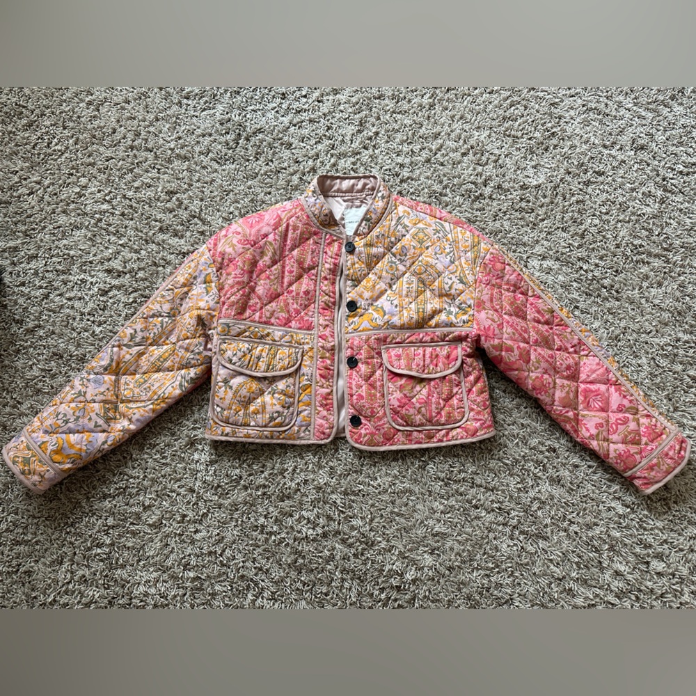 Avec Les Filles Pink and Gold Quilted Jacket